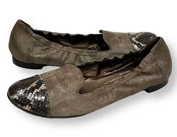 AGL Shimmer Taupe Leather Ballet Flats with Snake Print Cap 39 Brown Size 9