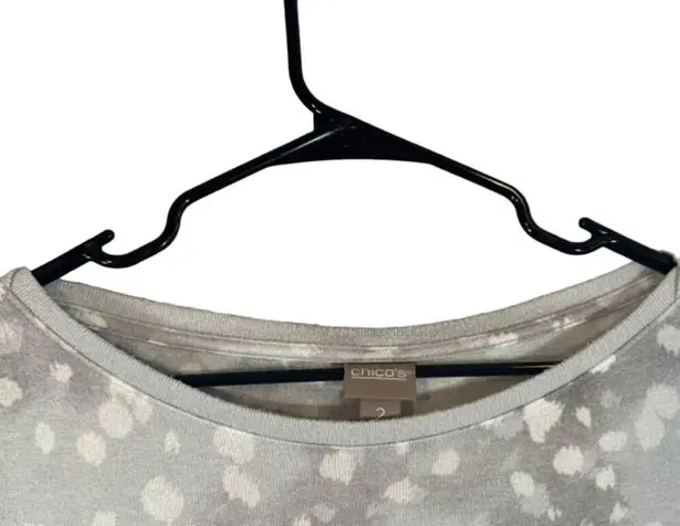 Chico's  Gray & White Waterpaint Print Long Sleeve Knit Blouse Women Sz 2 L/12