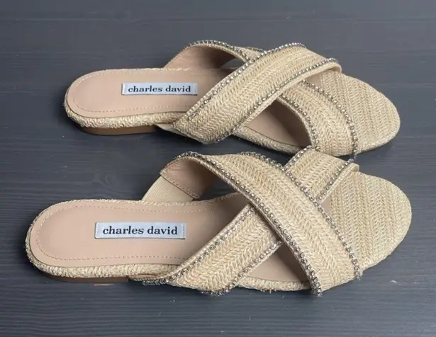 Charles David Kenya Woven Flat Crisscross Embellished Sparkle Sandals Size 8.5