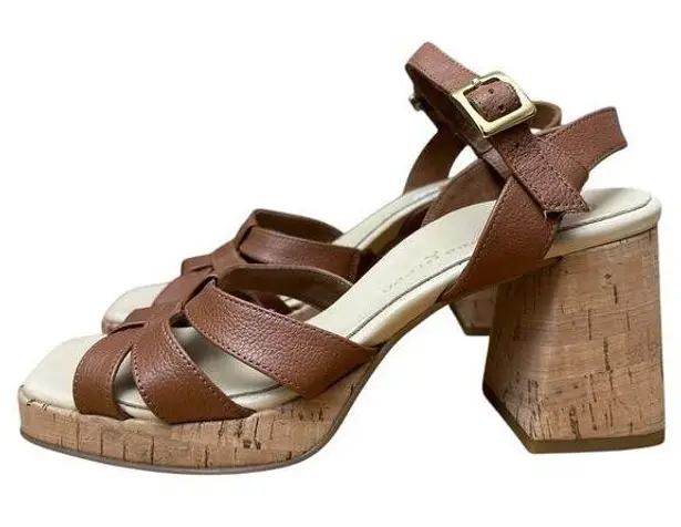 Paul Green Women’s US 9.5 UK 7 Tina Cognac Leather Cork Heel Sandals Slingback