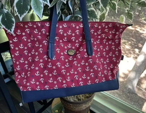 Tommy Hilfiger  Anchor Print Nautical Tote Bag Canvas  Navy, Red , White