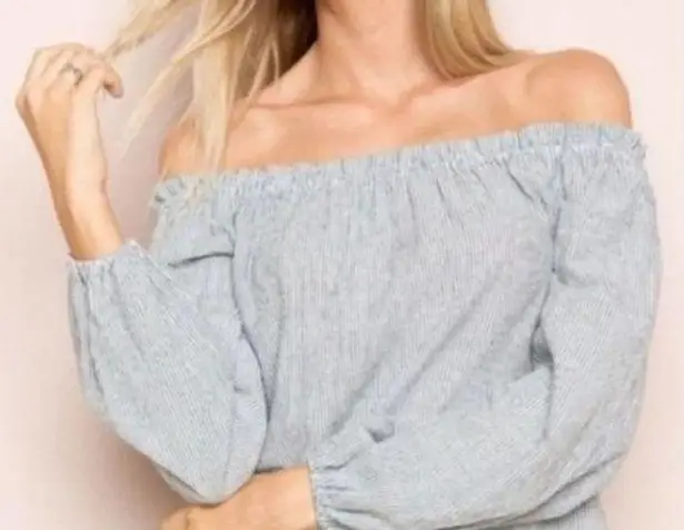 Brandy Melville  Seersucker Off Shoulder Top One Size‎ Blue White Stripe