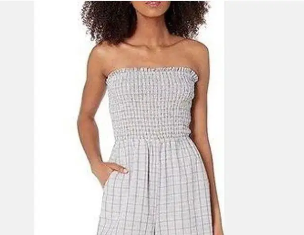 BCBG Generation Sz S Adorable Smocked Strapless Jumpsuit Blue Plaid Multiple
