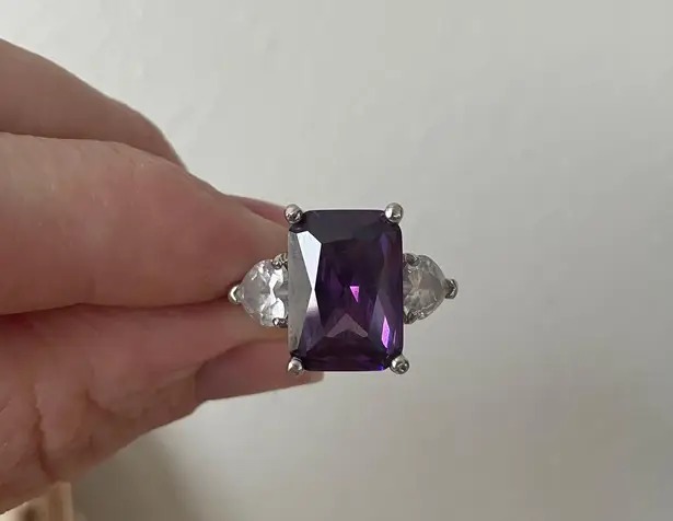 Large Purple Emerald Cut Stone Silver Ring “Violette” China Amethyst Art Deco Jewelry