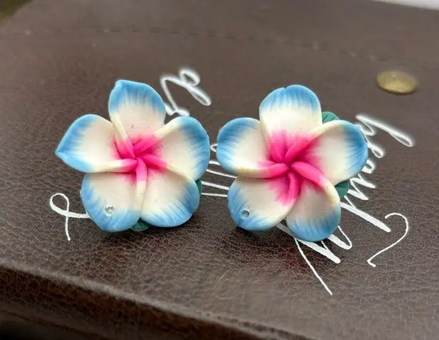 Handmade Vintage Y2K Polymer Clay Plumeria Flower Earrings