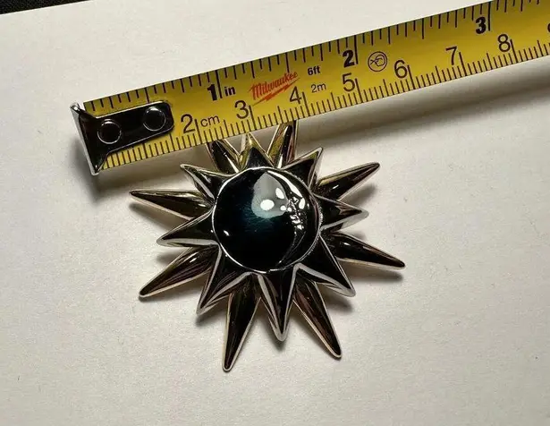 The Moon LC Face Starburst Two Tone & Blue Enamel Brooch Pin