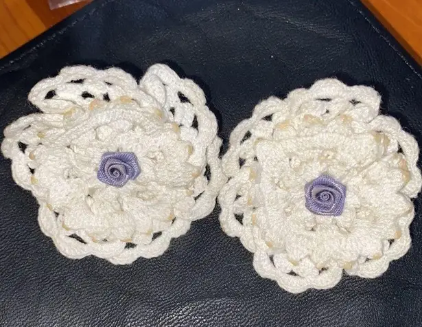 Homemade Vintage Crochet Floral Earrings White