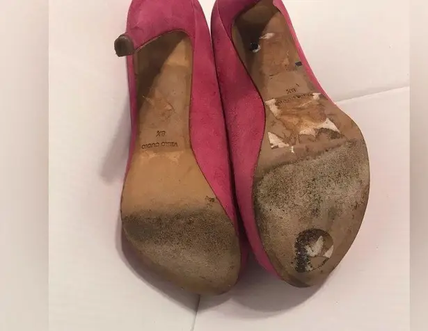 barney's new york BARNEY’S NEW YORK magenta suede platform pump heels peep toe size 8 1/2