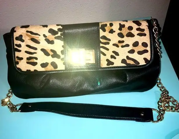 Alfani  Animal Print Crossbody Bag Gold Chain and leather strap