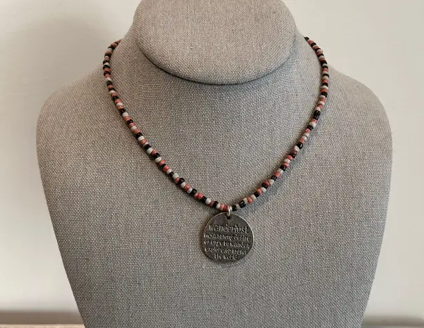 Handmade NEW FANTASTIC BEADED CHOKER NECKLACE SILVER TONE PENDANT “WANDERLUST …