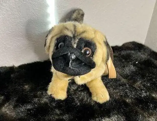 Doggy Bag PUG Dog Plush Purse Zippered Lined Handbag With Strap