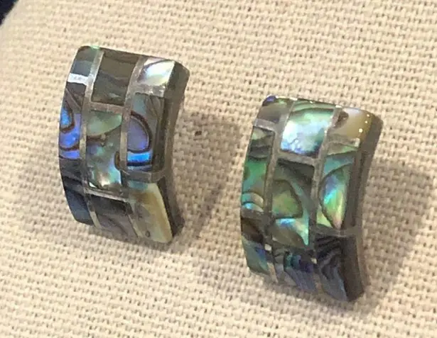 Sterling Silver Vintage Abalone Inlay Mosaic Earrings