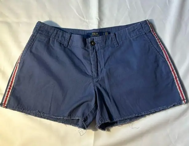 Polo  Ralph Lauren Women’s Blue Shorts W/Red/White Ribbon Down Sides Size 4-EUC