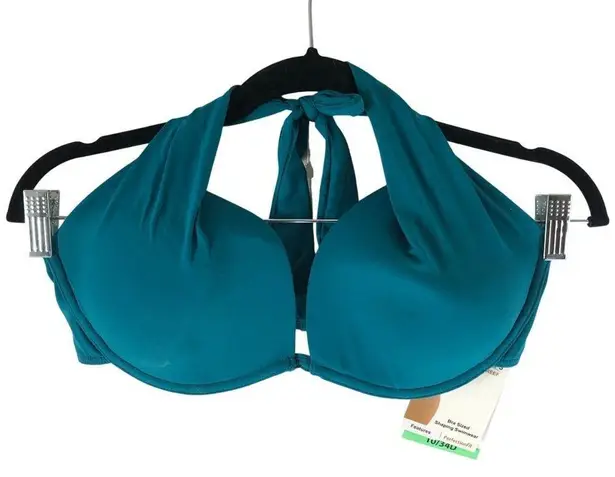 Coco reef Contours Cameo Halter Bikini Top Underwire Shaping Teal Blue 10/34D