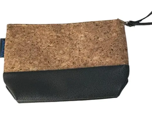 Norwex Cork Cosmetic Bag Consultant Travel Zipper Pull Tan/Black NEW Tan