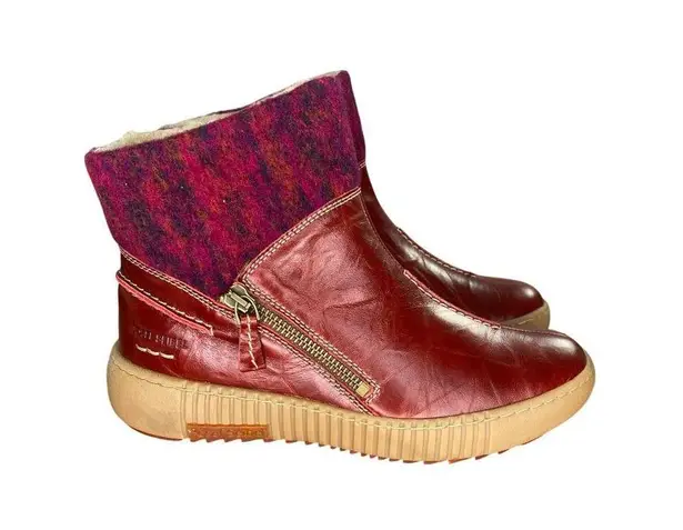 Josef Seibel Maren 22 Red Leather & Wool Ankle Boots With Sherpa Lining Size 6