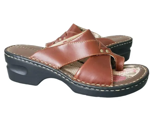 EastLand Wedge Sandal Heel Slip On Thong Brown Leather Casual Womens 7M
