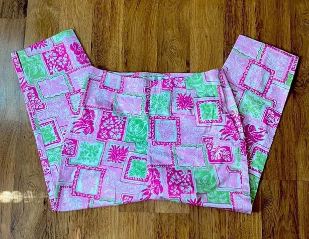 Island Republic Funky Pink Hawaiian Print Cropped Pants Sz 8 Cotton Stretch