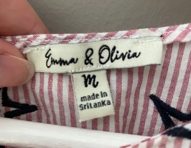 Emma & Olivia Bell Sleeve Star Embroidered Blouse Sz Medium Blue