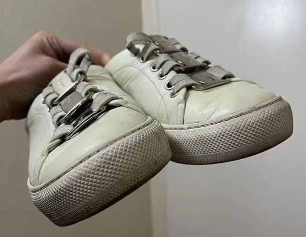 Salvatore Ferragamo White leather lace up logo trainers sneakers size US 7.5