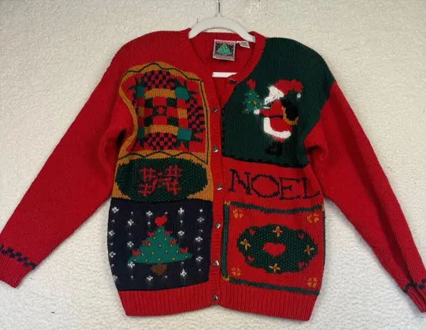 CASUAL CORNER Women's Christmas Cardigan Ugly Sweater Grandamacore Santa Size S Red