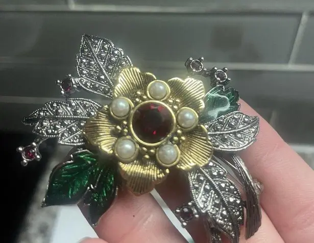 Lot Of 4 Christmas Holiday Brooch Pins Bell / Holly Leaves / Candy Cane / Flower