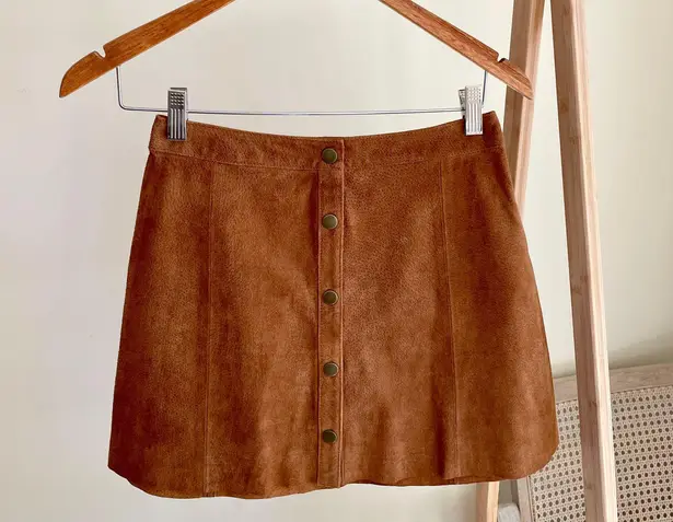 Forever 21 Authentic Leather Button Front Mini Skirt in Chestnut - 4