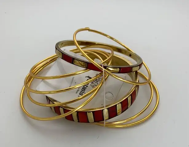 Gold & Red Bangle Bracelet Set Women’s Enamel & Metal Stackable Indian Jewelry N