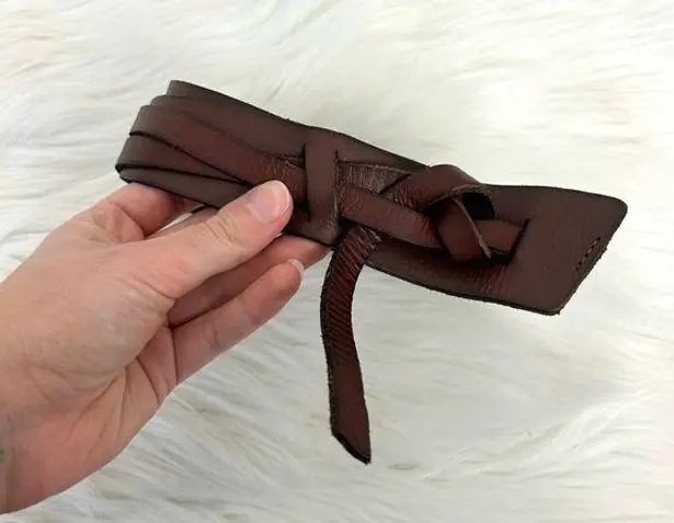 Genuine Leather Braided Wrap Detail Brown Belt Size XL