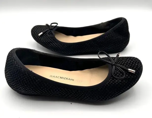 Isaac Mizrahi Black Textured Ballet Flats With Bow Accent Size 7.5