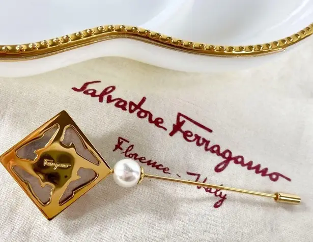 Salvatore Ferragamo Gold & Pearl Pin