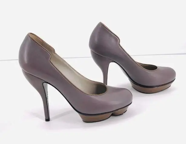 Nina Ricci Leather Structured Heel Platform Pump Slate Grey & Brown Size 6.5 (6)