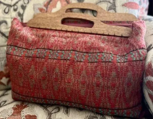 Vintage Woven Aztec Wooden Top Handle Bag