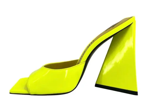 The Attico Devon Mules Neon Yellow Heel Square Toe Leather Party Shoe EU 37 US 7