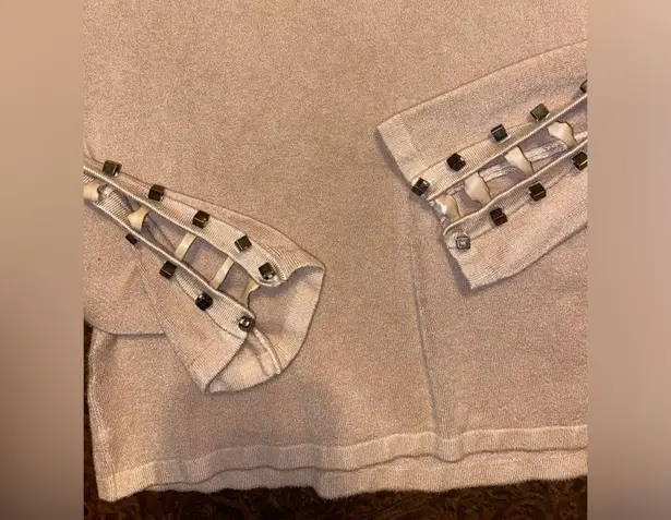 Cabo Embellished, Open Long Sleeve Sweater in Beige