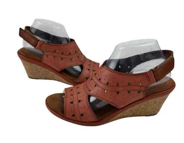 Cobb Hill Rockport Janna Slingback Wedge Sandal Womens 9 Comfort Coastal Grandma Orange