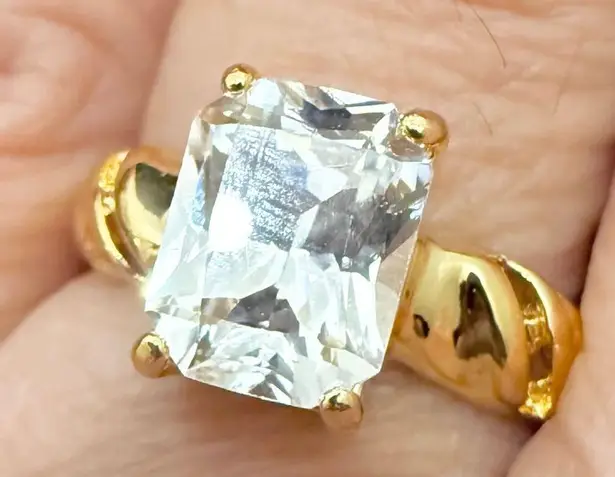 Vintage Signed 925 Gold Over Sterling Silver Emerald Cut Clear CZ Ring Size 8 5g