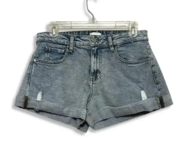 We Wore What Jean Shorts Whiskered Cuffed Hem Mid-Rise Fit Distressed Blue 24 NWOT