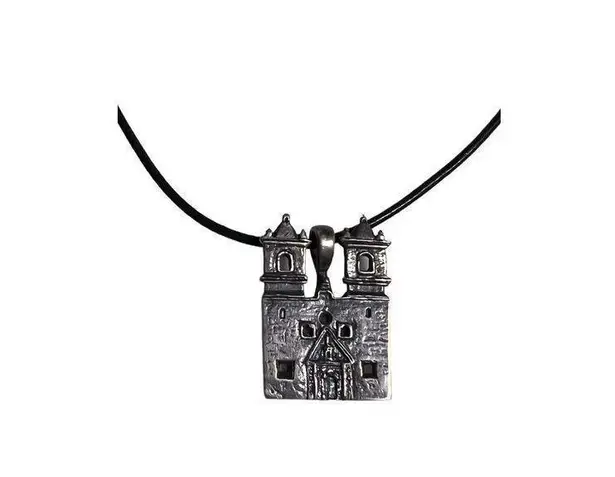 Vintage Mission Concepcion est 1737 Silver Pendent Leather Cord Necklace Silver