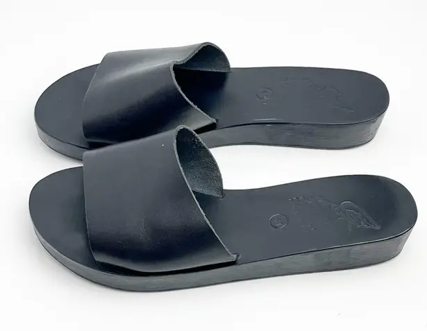 ANCIENT GREEK SANDALS Black Leather Slip On Mule Slide Sandals, Size 10