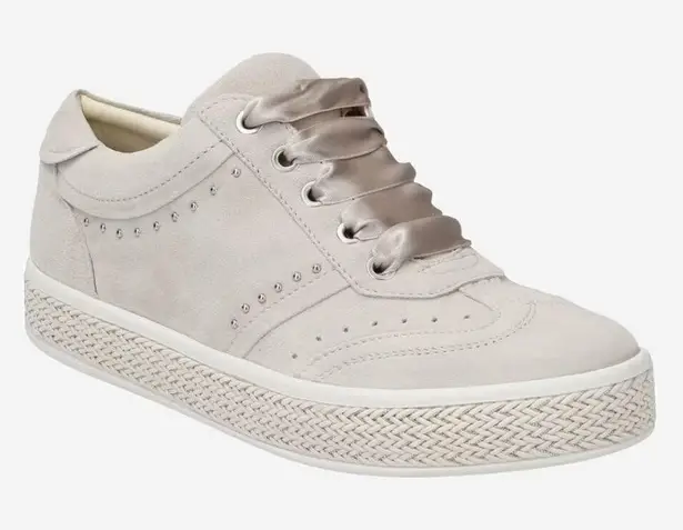 Geox D Leelu grey suede ribbon lace up sneaker size 6 Gray