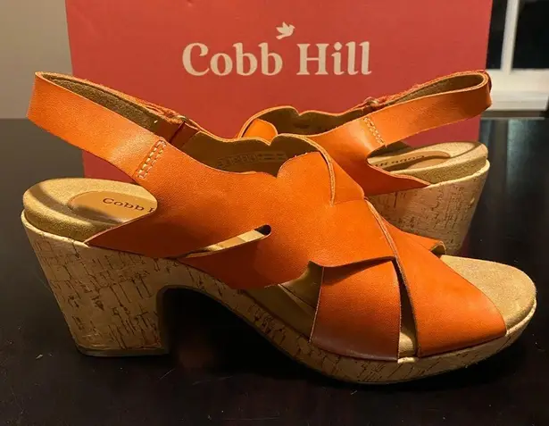 Cobb Hill by Rockport Alleah slingback wedge sandal size 9W Orange w/ cork sole