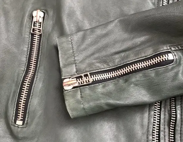 Goosecraft Biker 513 Hunter Green Leather Zip Up Moto Jacket