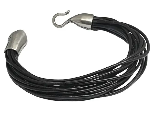 Stainless Steel π Snake Multi Strand Leather Bracelet π Dark Brown Leather π