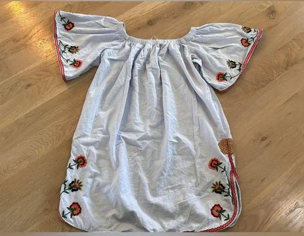 ZARA  Trafaluc Light Blue Off Shoulder Embroidered Mini Dress blue size small