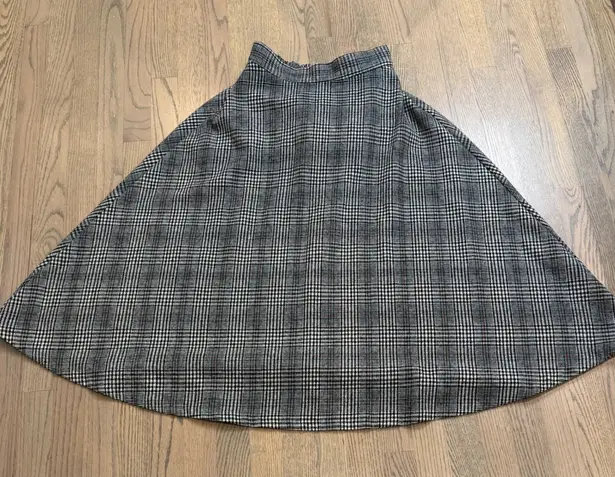 Veve Glen Plaid Flared Midi Skirt Elastic Waist Lined Women's Gray