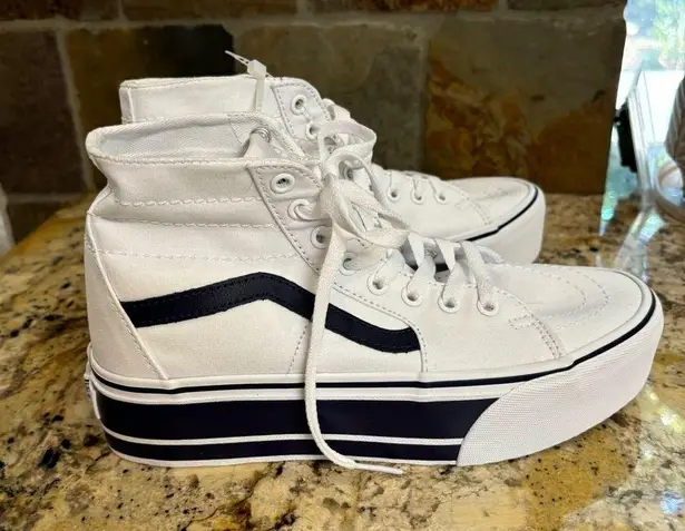 Vans  sk8-hi platform white/navy sz 9 NwOT