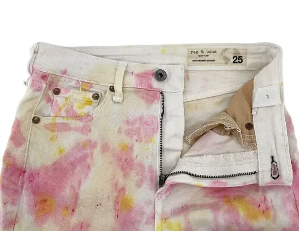 Rag and Bone  Distressed Tie Dye Ankle Flare Jeans Stretch Denim Pink Yellow sz 25