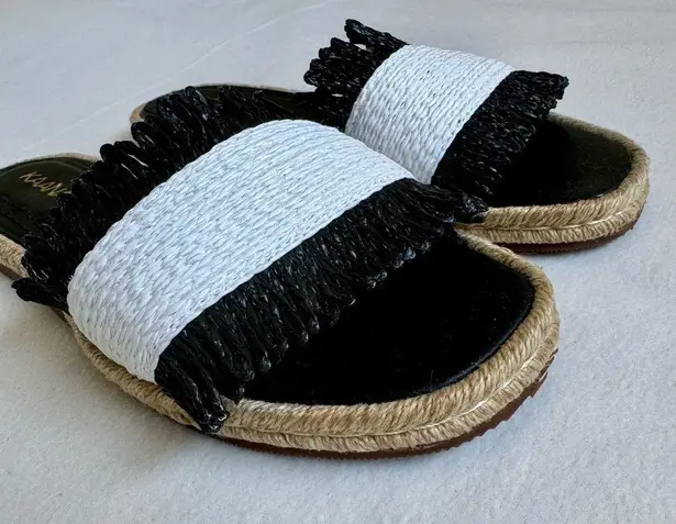 Kaanas Jaya Two Tone Raffia Espadrille Sandal Black White