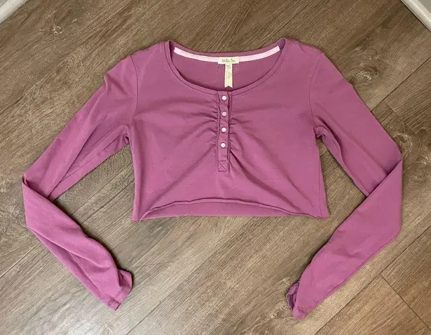 Matilda Jane  Pink Mauve Long Sleeve Crop Top Ruched Cotton Spandex~ Size XS